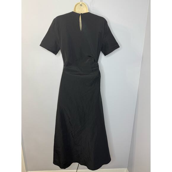 Zara Women's Collection Side Draped Mixi Dress Black Linen Blend Old Money S - Picture 3 of 15